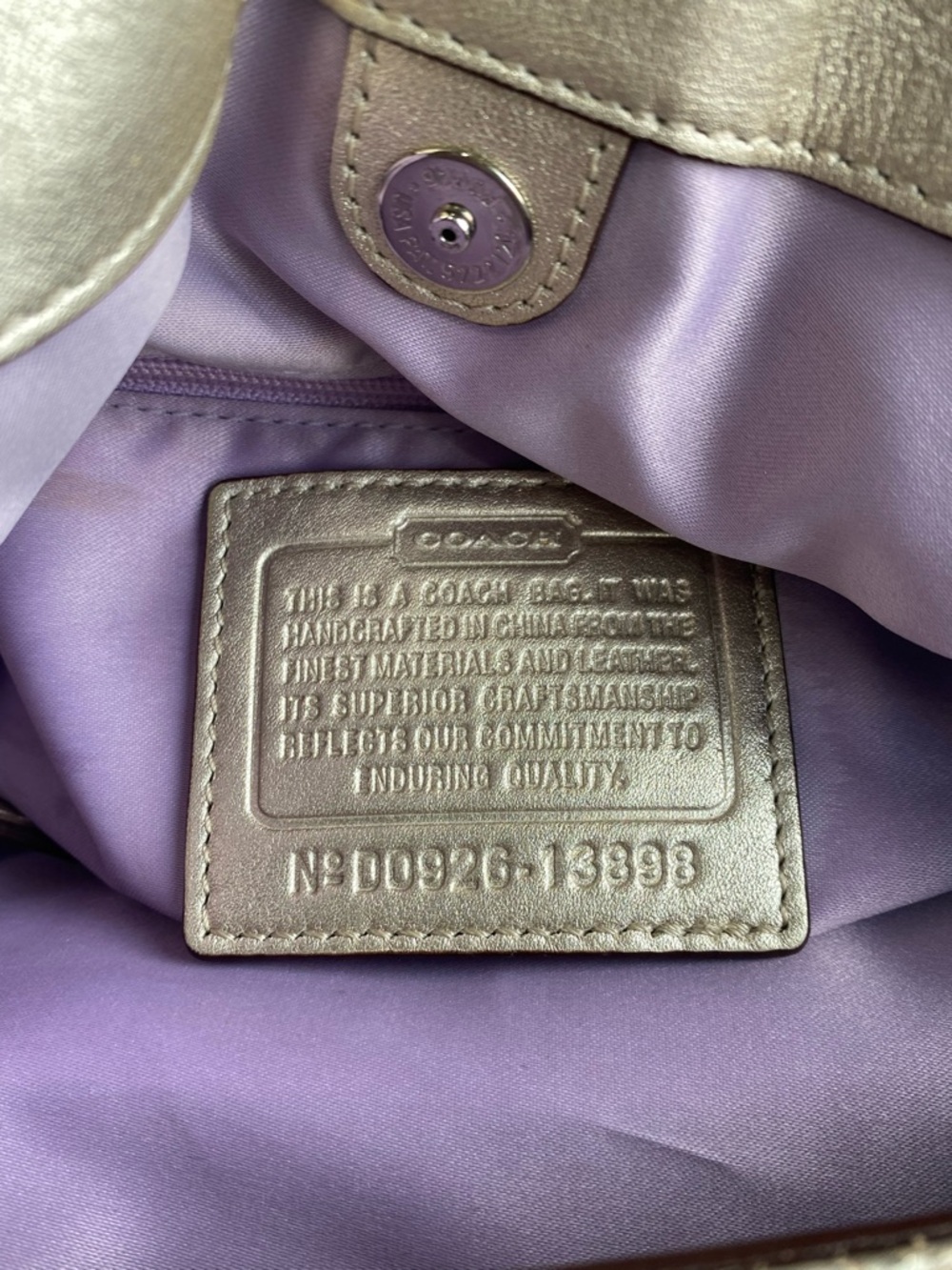 Coach Tasseled Metallic Maggie Cracked Leather in Soft Gold - Picture 16 of 16